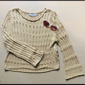 ZARA Metallic Gold Crochet Sweater w Bell Sleeves